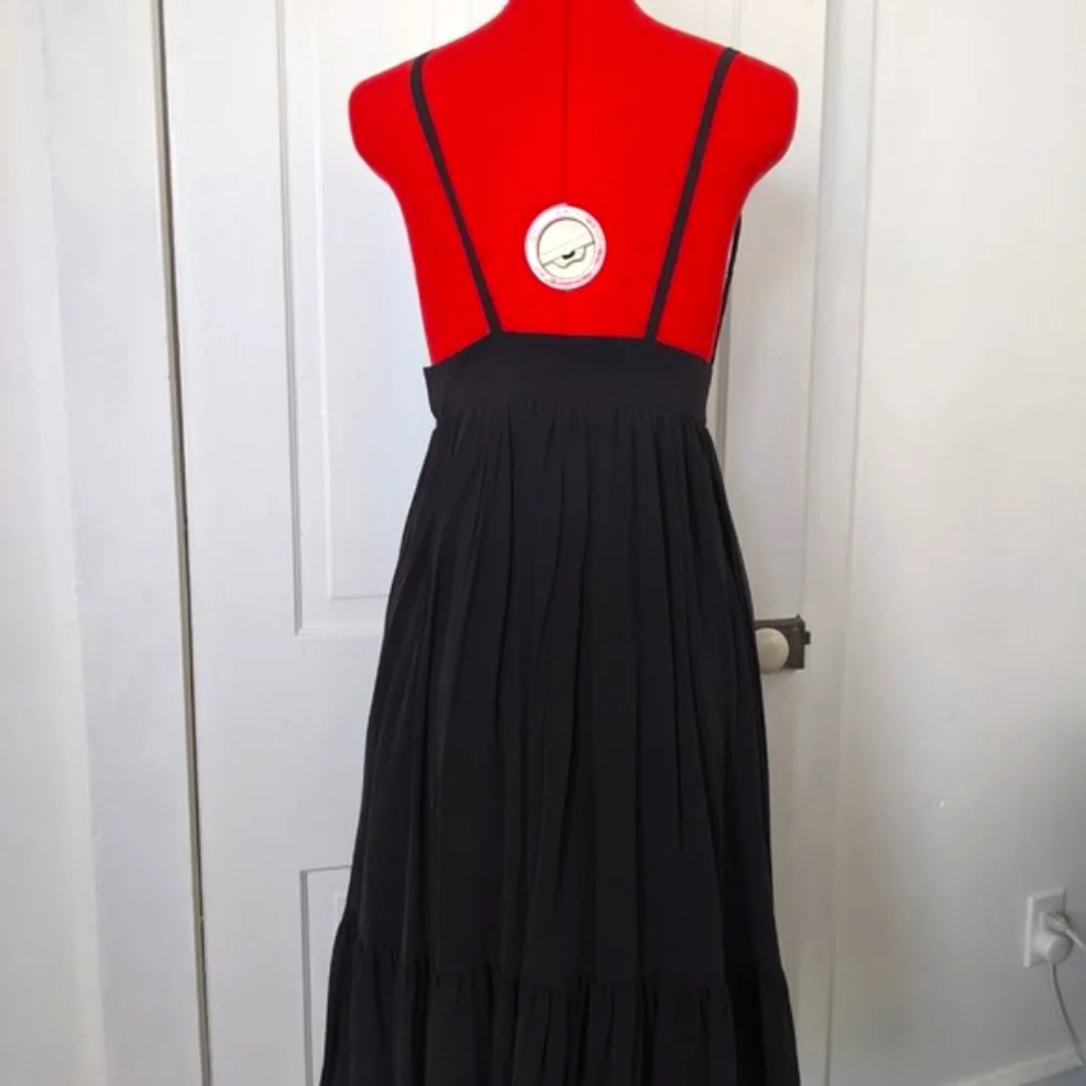 J. Crew Black Silk Deep V Dress with Ruffle - Picture 12 of 14